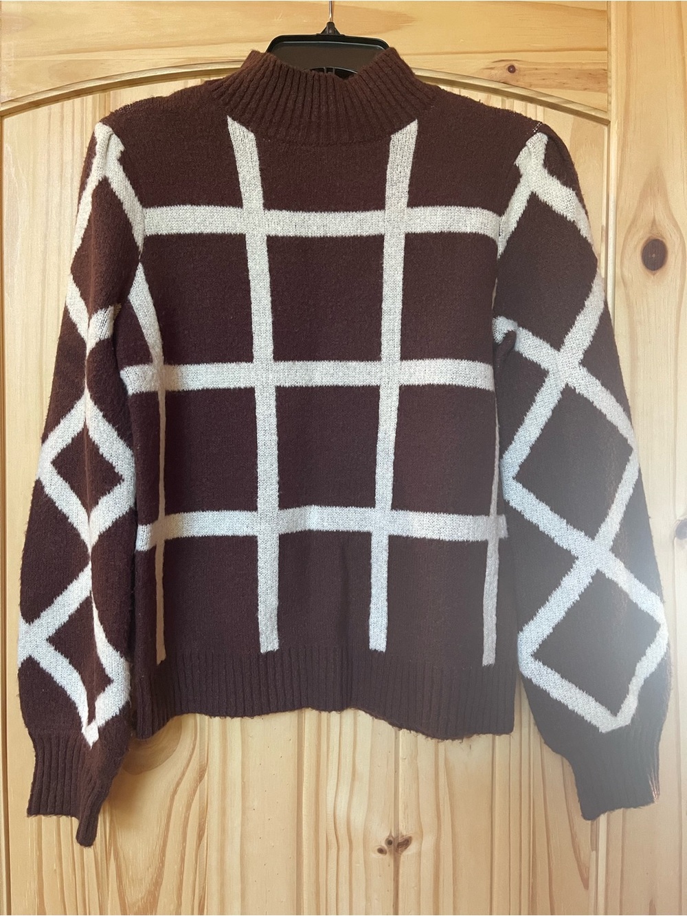 Lost + Wander Brown Sweater with Cream Grid Turtleneck